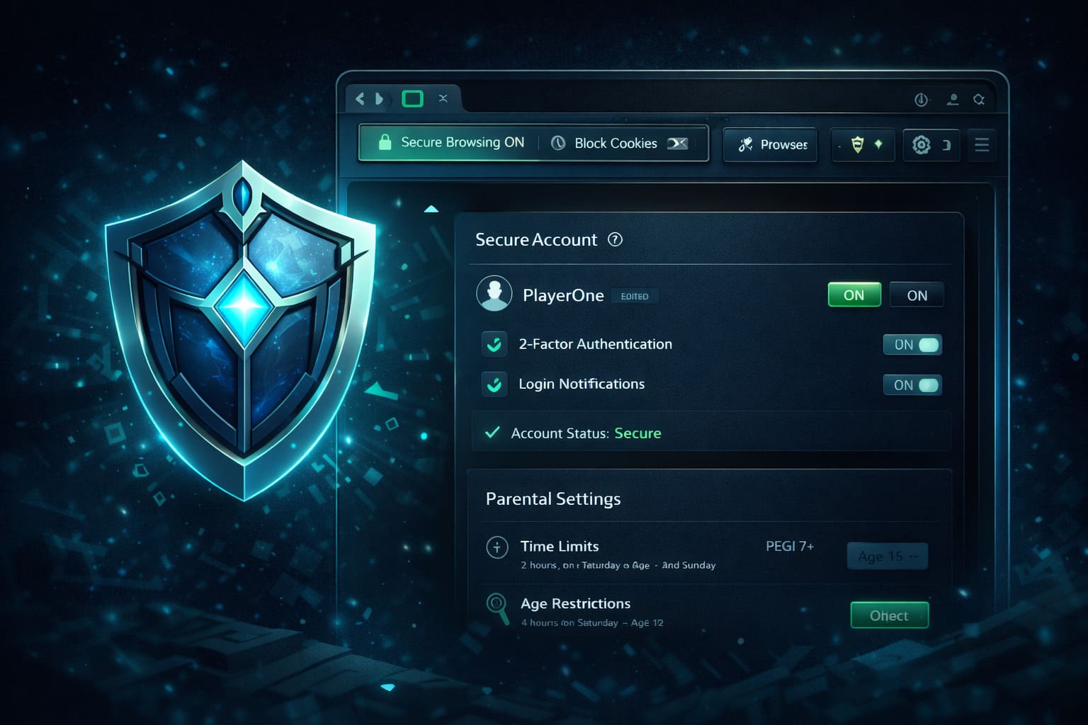 Illustrazione di dashboard con strumenti per sicurezza, account e privacy